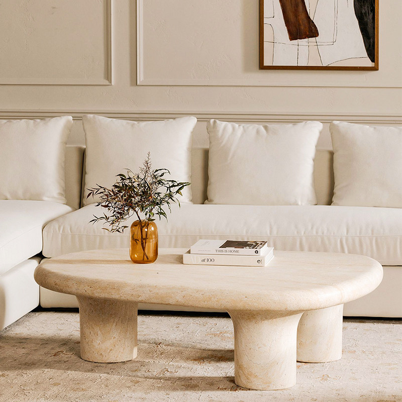 设计师款异形茶几轻奢现代高级感客厅大理石纹茶台中古侘寂风茶桌