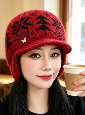 妈妈帽子中老年女士防寒保暖秋冬帽奶奶老太太加绒加厚毛线帽盆帽