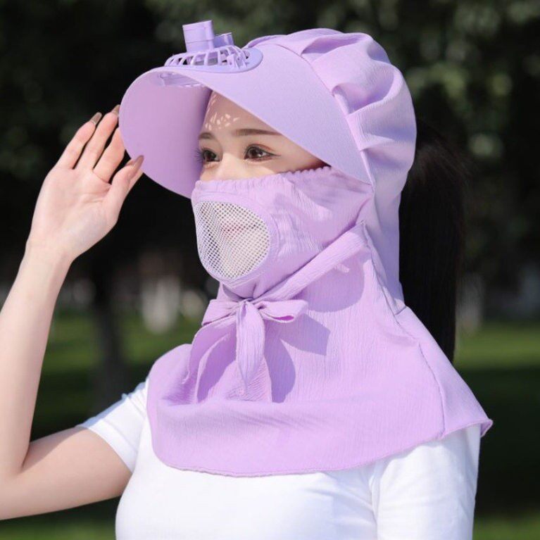 风扇帽USB充电两用遮脸采茶帽带风扇的帽子干活大棚遮阳帽太阳帽