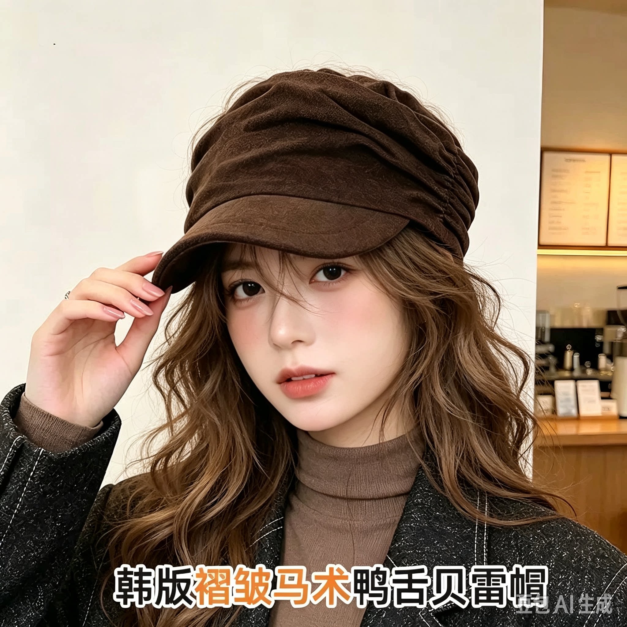 韩版褶皱马术贝雷帽女秋冬季复古鸭舌帽慵懒百搭显脸小网红报童帽