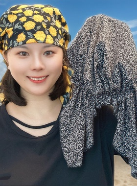 碎花包头帽女飘带帽子洋气夏季透气妈妈帽复古成熟遮白发四季透气