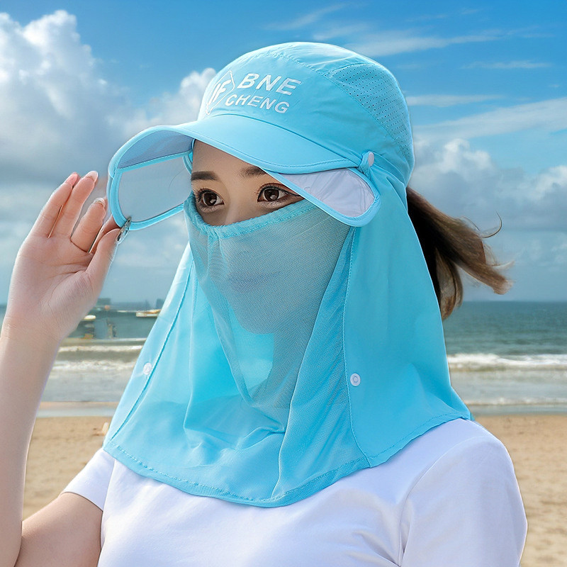 防晒遮阳帽女士防晒帽子夏天骑车电动车遮脸面罩采茶帽透气太阳帽