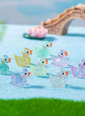 新款可爱夜光细闪小鸭子玩具微景观桌面发光摆件迷你仿真动物模型