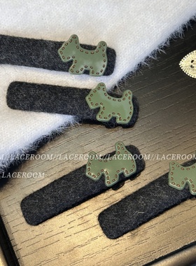 韩系绿色小狗毛毡发夹秋冬新款高级感前额刘海碎发侧边bb夹子头饰