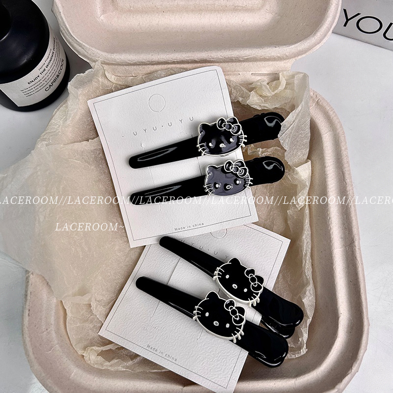 黑皮kt发夹女高级感甜美韩系刘海夹卡通猫咪碎发侧边夹鸭嘴夹发饰