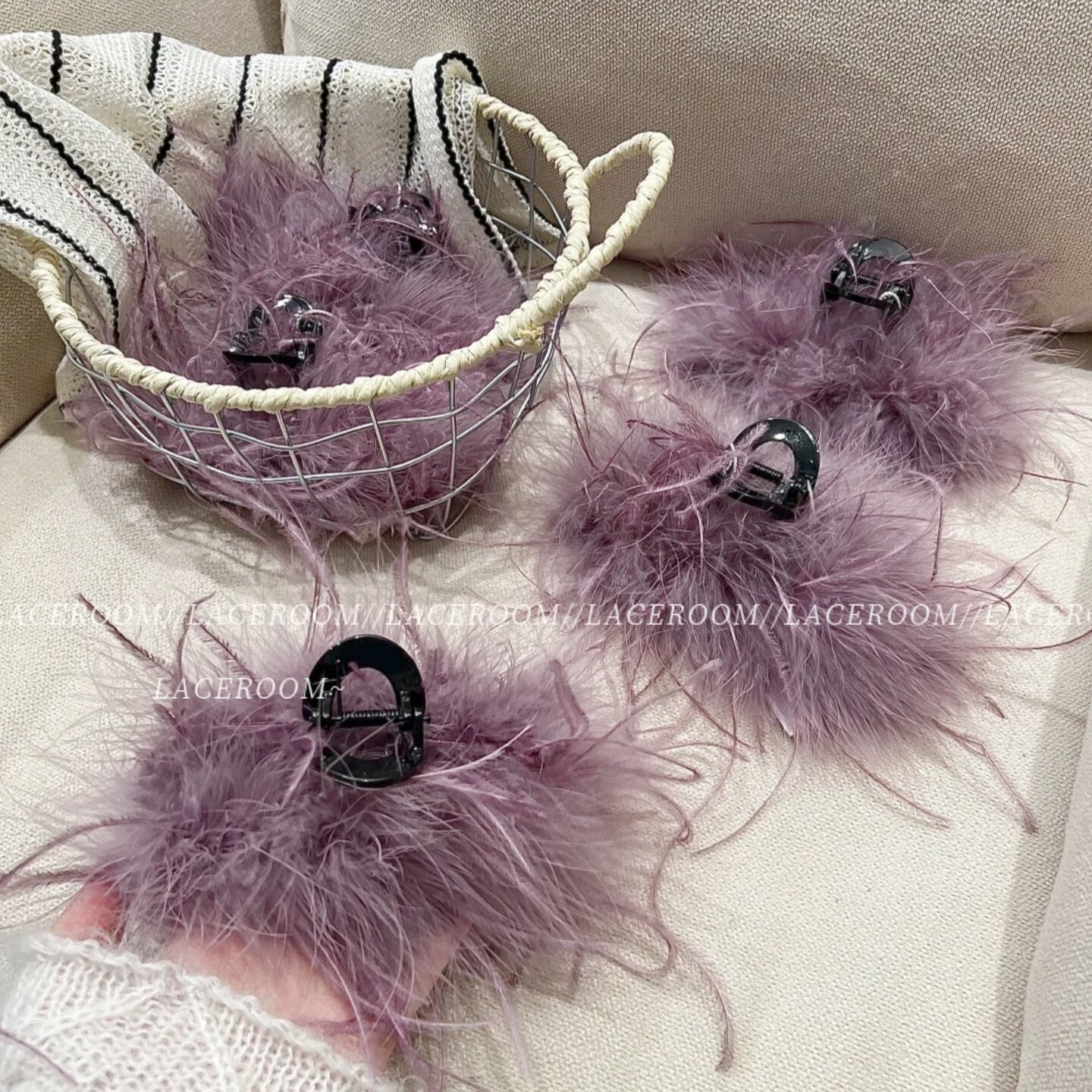 海妖紫~掌管贵气的神纯欲羽毛大号抓夹慵懒风后脑勺盘发鲨鱼夹子