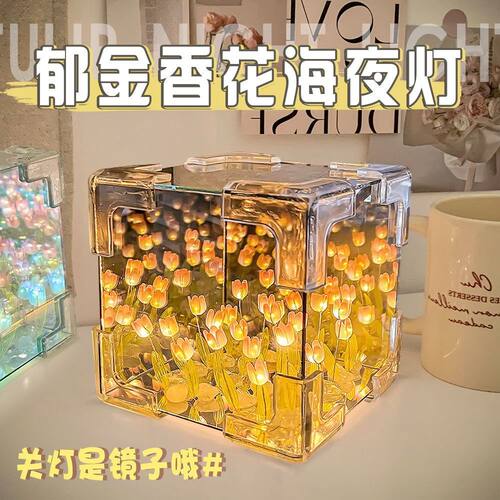 郁金香花海魔方小夜灯生日礼物女