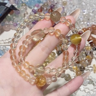 土系多宝双圈手串手链巴西黄水晶黄塔晶金虎眼金发晶黄水随行