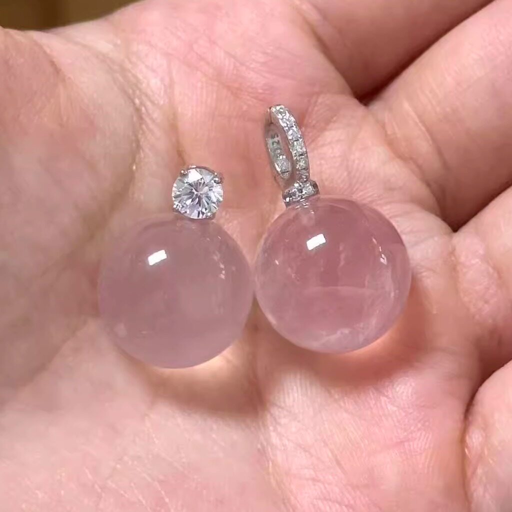 【人间水蜜桃】粉水晶吊坠项链温柔精致S925银镶嵌锁骨链女士礼物,饰品/流行首饰/时尚饰品新,DIY配件,淘宝优惠券,粉丝福利购,淘宝优惠卷