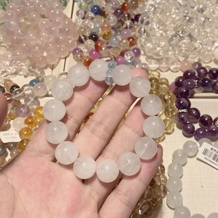 白兔毛萤石水晶手串手链海蓝宝小跑环设计款