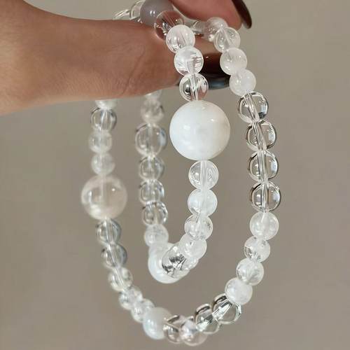 【落雪】时尚显白雪花幽灵白水晶双圈手串气质百搭小众设计款手链