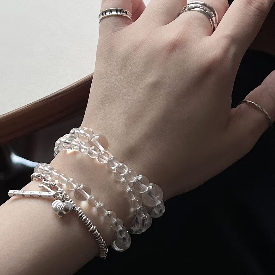 【清泉】天然净体白水晶三圈手串手链时尚百搭大小珠子设计款单圈