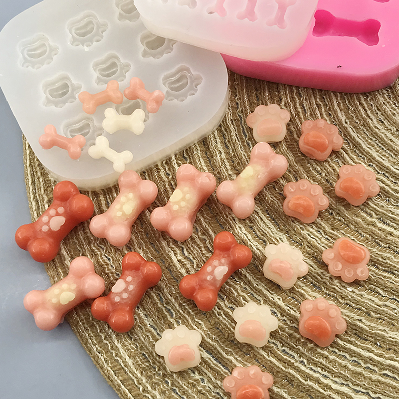卡通猫爪 可爱狗狗骨头硅胶模具diy捏捏滴胶树脂食玩模具烘焙模具