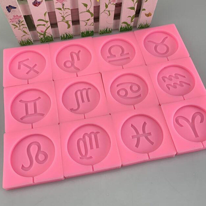十二星座符号棒棒糖巧克力插牌蛋糕模具 硅胶DIY烘焙工具厨房模具