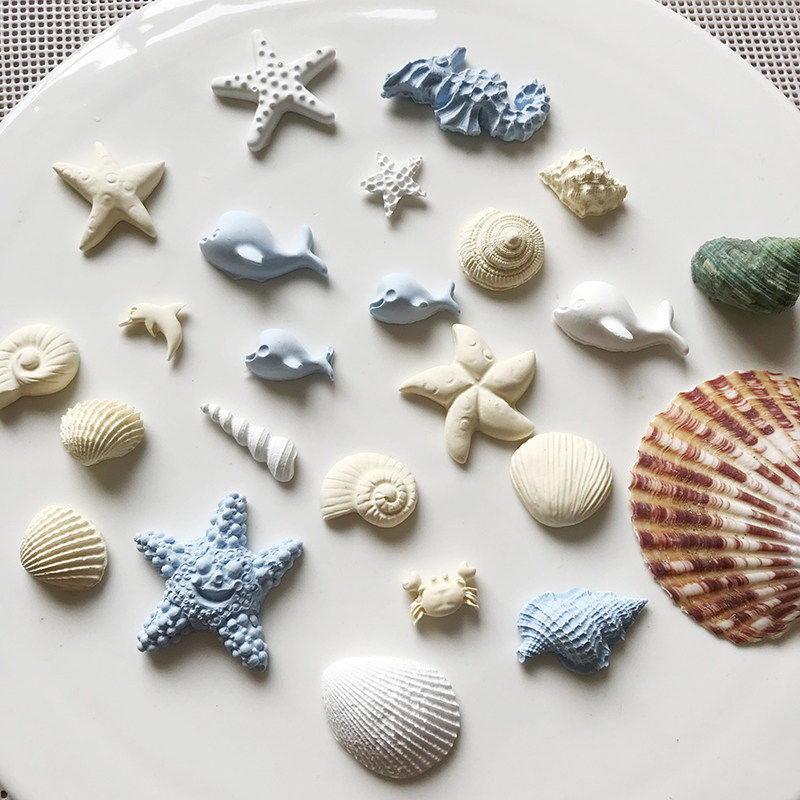 贝壳螃蟹海洋主题 海洋风海螺海星diy巧克力模具翻糖硅胶滴胶模具