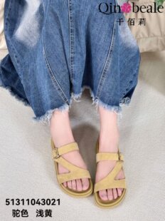 3021千佰莉专柜夏新款简约罗马凉拖鞋时尚舒适百搭真皮半拖