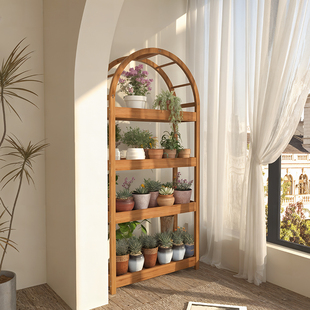 创意木质多肉花架置物架阳台客厅靠墙落地式新型实木植物展示架子