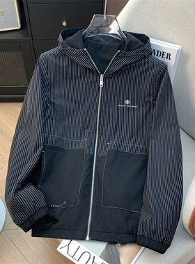H标、余单！少量现货！黑色双面穿连帽夹克外套秋冬百搭三防夹克