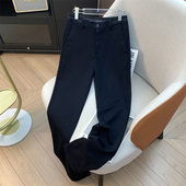 舒适弹力绵羊毛裤 H家 子 藏青色休闲裤 直筒长裤 余单 少量现货