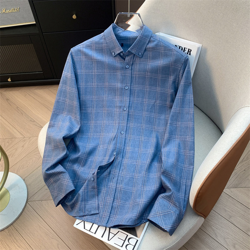 H家、余单！少量现货！商务时尚长袖休闲衬衫男格纹舒适简约衬衣