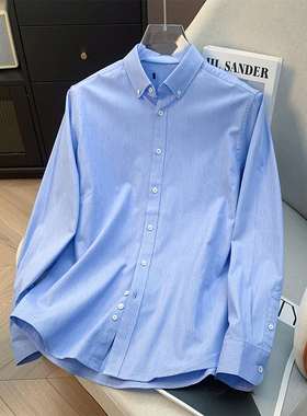 H标、余单！少量现货！ 春季亲肤棉质商务制扣领男士长袖休闲衬衫