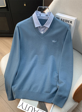 H家、余单！少量现货！浅蓝色长袖针织衫修身假两件保暖打底毛衣