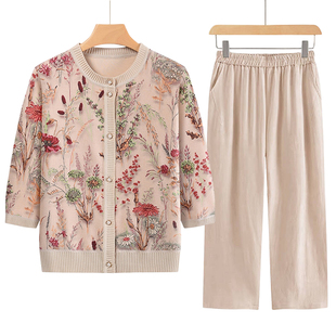 2025新款奶奶春装半袖针织T恤中老年人春夏衣服女阔太太妈妈夏装