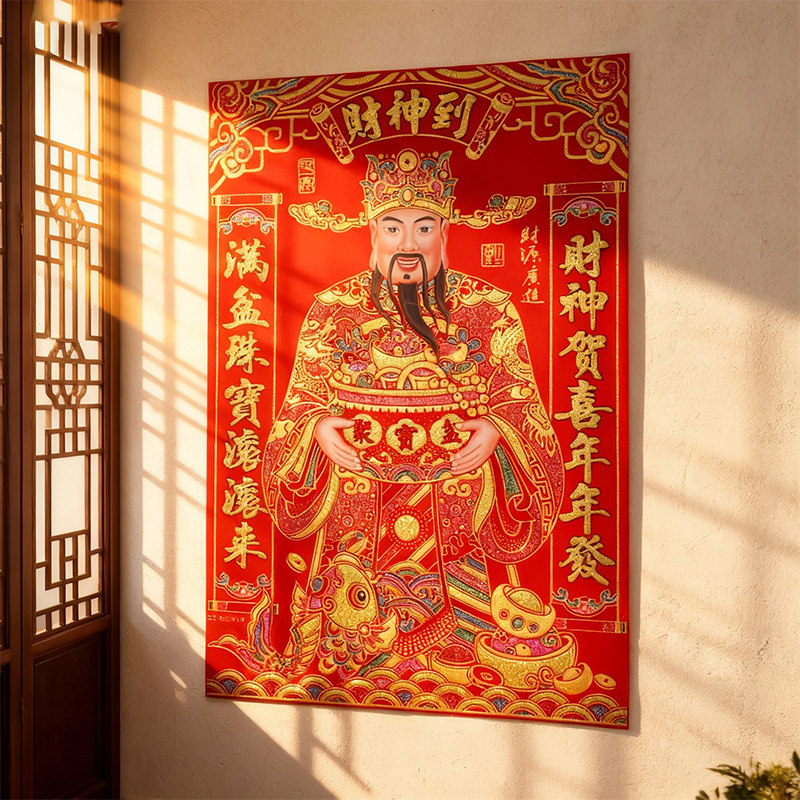 绒布财神2026年马年新款财神贴墙贴新年春节客厅装饰贴画金蟾聚财,节庆用品/礼品,福字/窗花/窗贴,淘宝优惠券,粉丝福利购,淘宝优惠卷