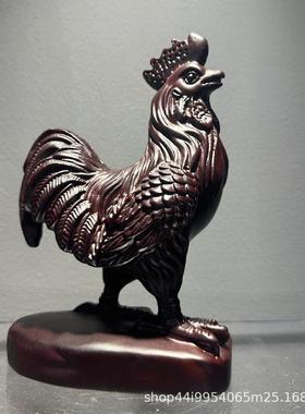 黑檀木雕大公鸡摆件  实木十二生肖木头鸡家居客厅装饰品开业