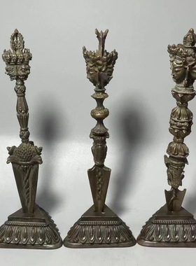 藏式三面马头金刚杵桌面摆件尼泊尔普巴杵家居客厅摆件