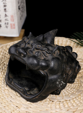 中式复古做旧创意大嘴貔貅烟灰缸禅意桌面装饰摆件云吞天下
