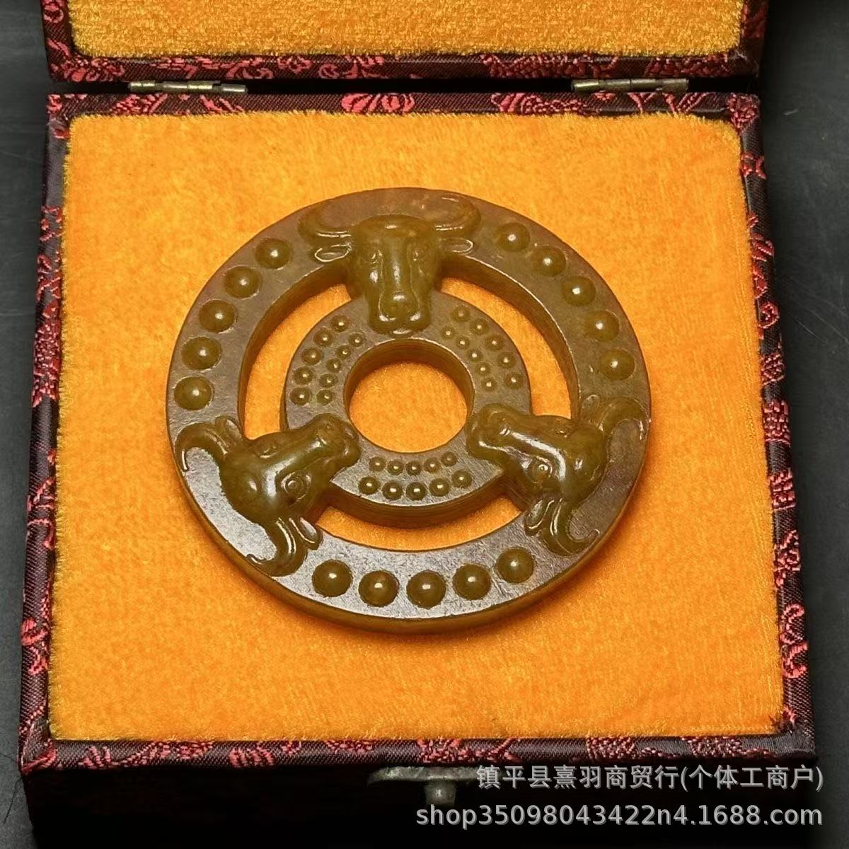 物件古玩玉器捡漏高古岫玉仿古古董玉石旧货挂件吊坠摆件牛头带盒