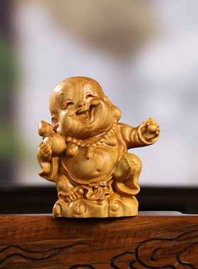 黄杨木雕福禄寿喜财笑脸弥勒佛新中式木质家居饰品手把件桌面摆件