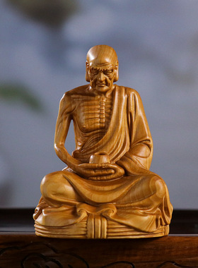 黄杨木雕修行罗汉手把件佛像摆件木质雕刻工艺品家居饰品收藏
