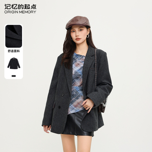 新款 记忆 双排扣上衣女2025春季 起点羽绒西装 69AC46831 外套时尚