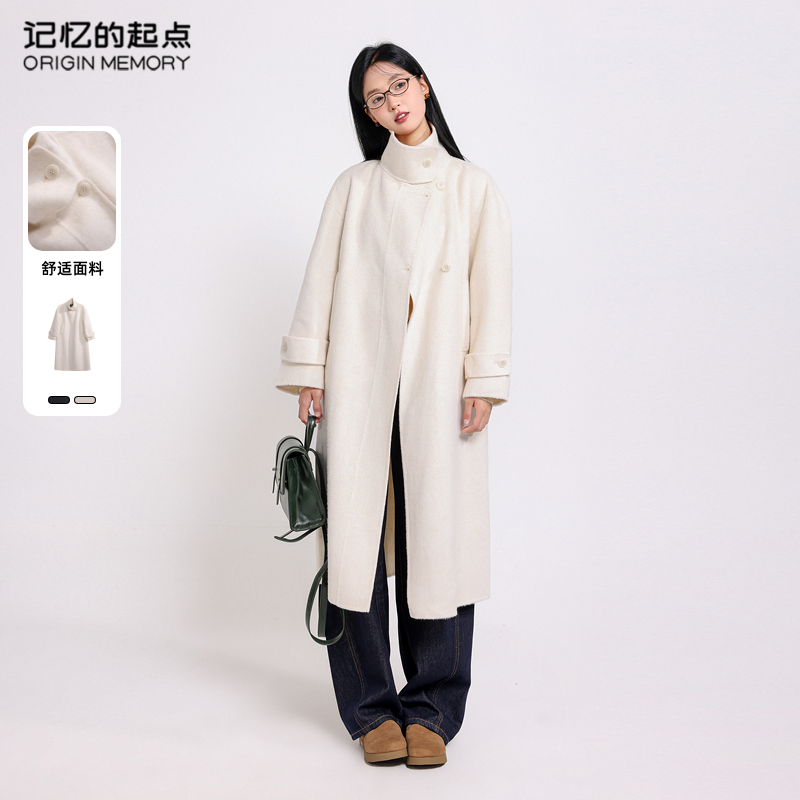 记忆的起点双面呢大衣女2024冬季新款长袖中长款外套潮68AD7