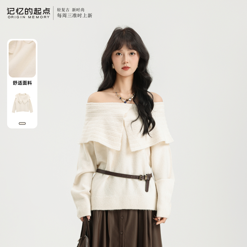 记忆的起点套头毛衣2025冬季新款百搭时尚翻领针织衫女69AD59010D