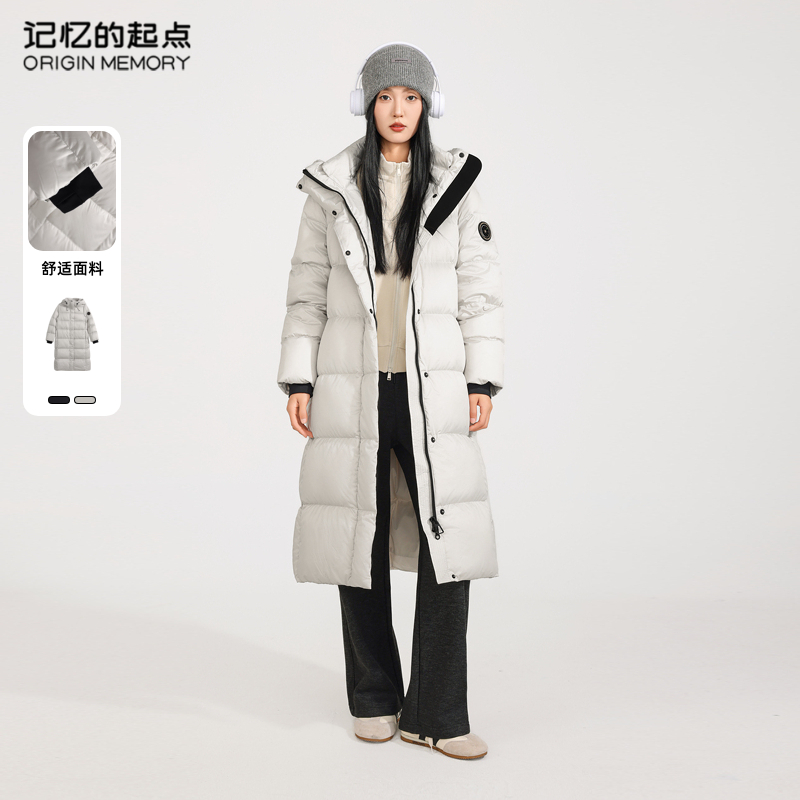 记忆的起点长款羽绒服立领连帽
