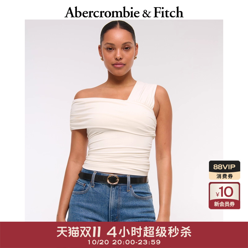 AF女装25夏季法式辣妹修身气质设计感斜肩露肩无袖上衣139-5814