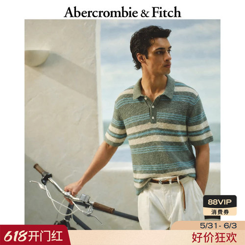 AF美式条纹棉质短袖针织POLO衫