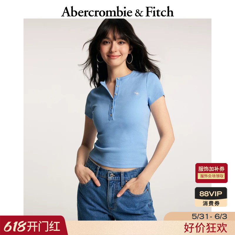 【爆款补货】AF经典小麋鹿图案亨利领短袖T恤26春夏女装139-6161