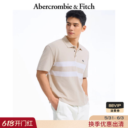 【条纹POLO】AF小麋鹿图案男装25夏季美式POLO短袖T恤124-5299
