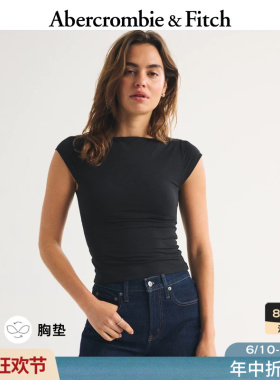 AF美式气质可拆卸胸垫两穿黑色修身短袖T恤26夏新款女装139-6442