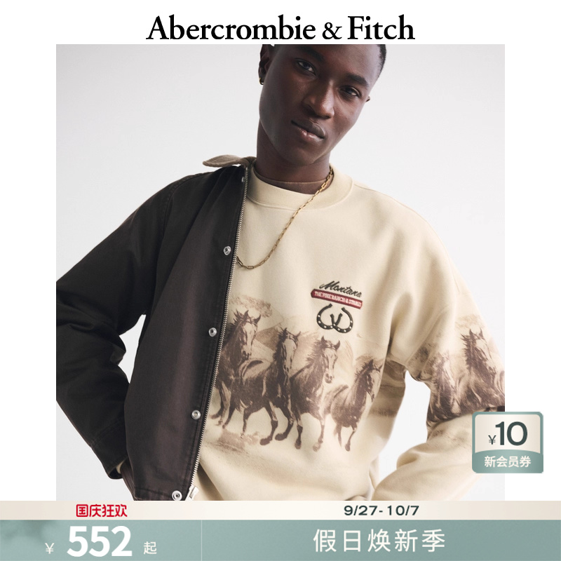 AF男装25秋冬新款美式宽松抓绒圆领套头落肩长袖卫衣122-5576