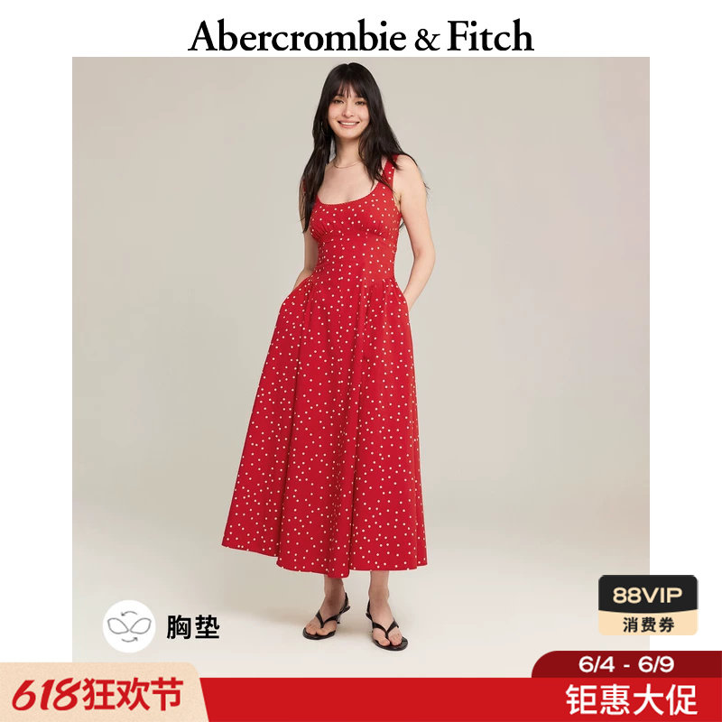 AF美式收腰棉质红色波点带胸垫吊带连衣裙26夏女装159-7445