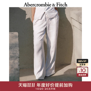 156 AF女装 长裤 通勤亚麻混纺中腰阔腿直筒休闲裤 5153 25春夏法式