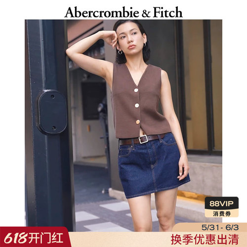 AF美式度假风气质V领纽扣式针织马甲背心上衣25秋季女装150-5298