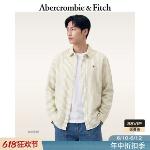 AF经典小麋鹿图案美式舒适条纹亚麻衬衫26夏新款男装125-6124