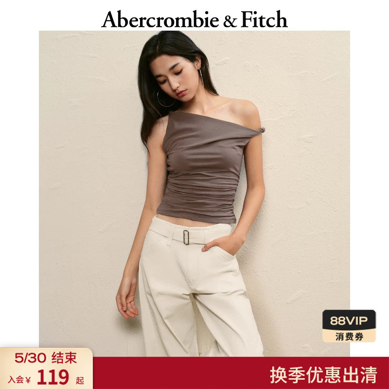 AF美式复古性感气质百搭斜肩露肩无袖上衣25秋季女装139-59