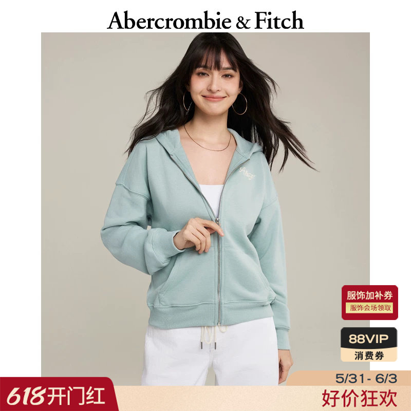 AF红色多色LOGO毛圈布连帽开衫卫衣外套26春夏女装152-6234